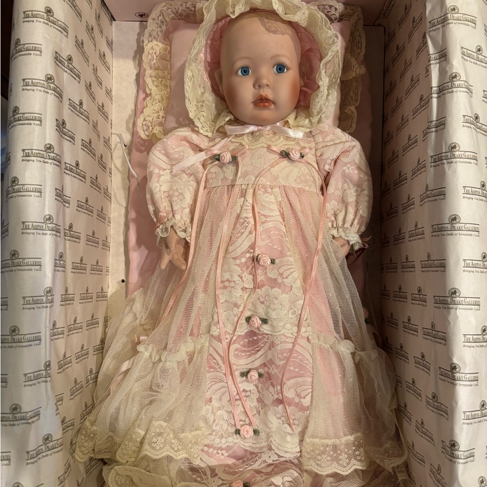Classic Pink Lace Baby Doll with Bonnet